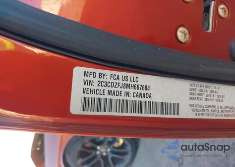 2021 Dodge Challenger R/T Scat Pack from USA, damaged, VIN 2C3CDZFJ8MH667684